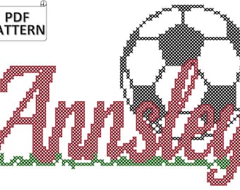 Personalized Soccer Ball Cross Stitch Pattern: Custom Name (PDF Chart