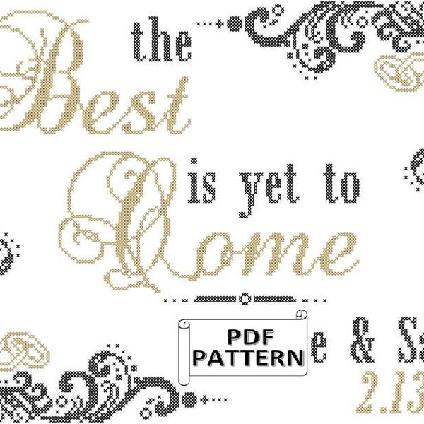 Wedding Cross Stitch Pattern: Ornate Border, Interlocking Rings (PDF Pattern)