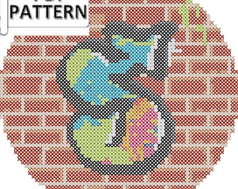 Graffiti Style Initial on Brick Wall Small Ornament Size Counted Cross Stitch or Needlepoint PDF pattern under 4 inches on 18 count