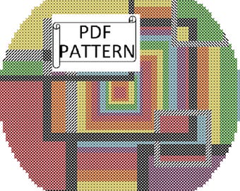Patrón de punto de cruz de cuadrados arcoíris: Diseño geométrico moderno (PDF)