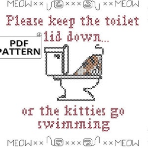 Snarky Cat Cross Stitch Pattern: Keep Lid Down (PDF Pattern)