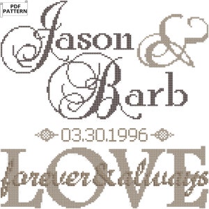 Modern Wedding Love Forever and Always Counted Cross-stitch PDF pattern