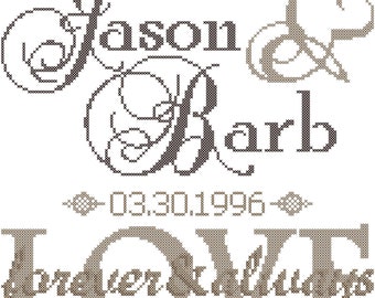 Modern Wedding Love Forever and Always Counted Cross-stitch PDF pattern