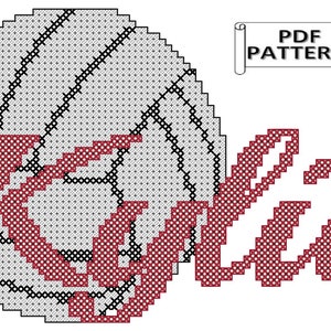 Volleyball with Name Counted Cross Stitch PDF Chart - Chart is personalized for you, Volleyball Cross Stitch Pattern