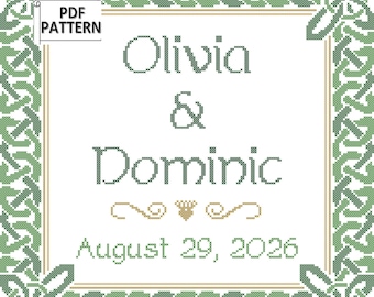 Celtic Knot Wedding Cross Stitch PDF Pattern: Modern Design (13x12.71 inches)