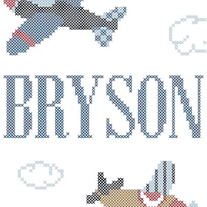 Airplane Name Cross Stitch Pattern: Modern Nursery Decor (PDF Pattern)