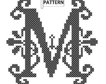 Letter &quot;M&quot; Monogram Cross Stitch Pattern (PDF)