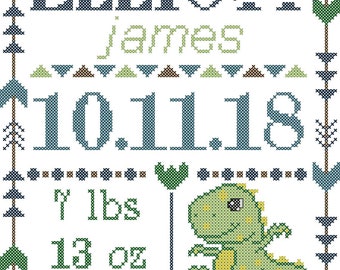 Baby Dinosaur Birth Record Cross Stitch Pattern (PDF Pattern)