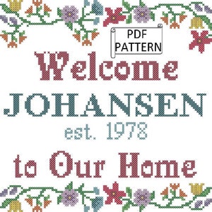 Floral Welcome Home Cross Stitch Pattern: Vintage Style Sign (PDF Pattern)