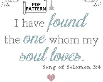 Modern Wedding Cross Stitch PDF Pattern, I have found the one whom my soul loves song of solomon cross stitch PDF chart with doves and cross