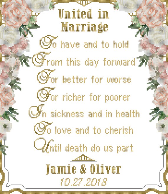 Traditional Roses Wedding Vows Cross Stitch Pattern Etsy