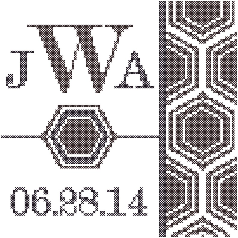 Modern Monogram Cross Stitch Pattern Honeycomb Border Cross Stitch Pattern Modern wedding cross stitch pattern baby cross stitch pattern