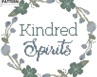 Kindred Spirits Best Friends PDF Cross Stitch Pattern, Friend Quote Cross Stitch Pattern, Best Friends Cross Stitch Pattern