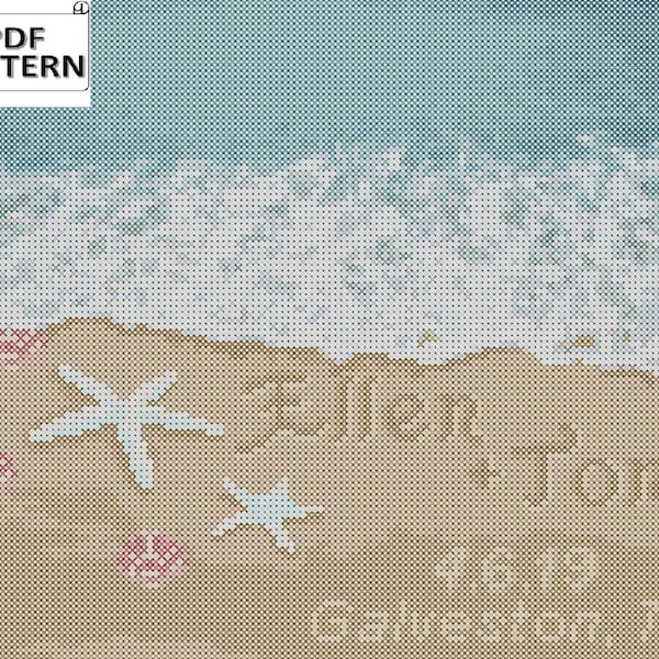 Cross Stitch Pattern Beach with Starfish and Coral Shells Wedding Record Counted Cross Stitch PDF Pattern