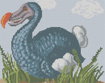 Dodo Bird in reeds counted cross stitch PDF chart only for immediate download