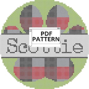 Buffalo Plaid Paw Print Round ornament size counted cross stitch PDF chart only personalized with name for you digital download image 1