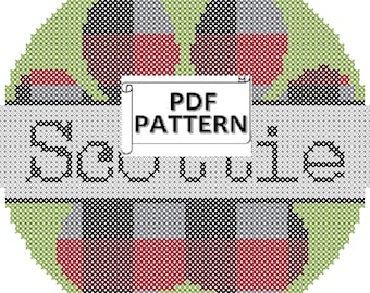 Buffalo Plaid Paw Print Round ornament size counted cross stitch PDF chart only personalized with name for you digital download