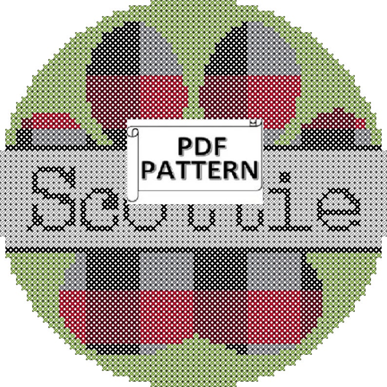 Buffalo Plaid Paw Print Round ornament size counted cross stitch PDF chart only personalized with name for you digital download image 1