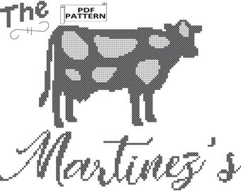 Cow Family Name Cross Stitch Pattern: Rustic Farmhouse Decor (PDF Pattern)
