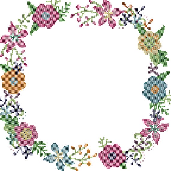 Round Floral Border Cross Stitch for immediate download | Etsy