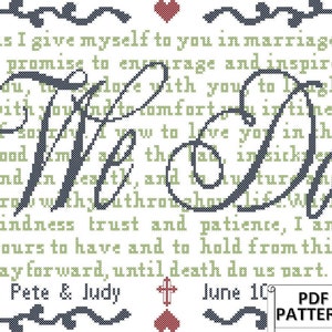 Modern Wedding Vows with Large We Do Wedding Sampler PDF Counted Cross Stitch Pattern