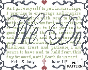 Modern Wedding Vows with Large We Do Wedding Sampler PDF Counted Cross Stitch Pattern