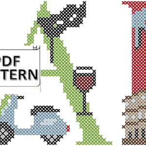 Italy Counted Cross Stitch PDF Pattern - Italy Travel Cross Stitch PDF Chart, Italy Vacation Cross Stitch PDF Pattern