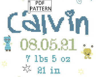 Alien Birth Record Cross Stitch Pattern Outer Space Theme (PDF Pattern)
