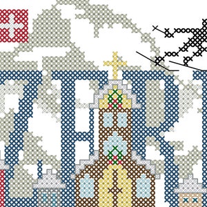 Switzerland Counted Cross Stitch PDF Pattern - Switzerland Travel Cross Stitch PDF Chart, Switzerland Vacation Cross Stitch PDF Pattern