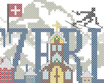 Switzerland Travel Cross Stitch Pattern: Vacation Souvenir (PDF Pattern)