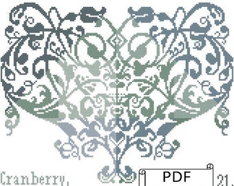 Heart Wedding Record Counted Cross Stitch PDF Pattern, decorative ornate swirly ombre heart cross-stitch pattern, modern wedding xstitch