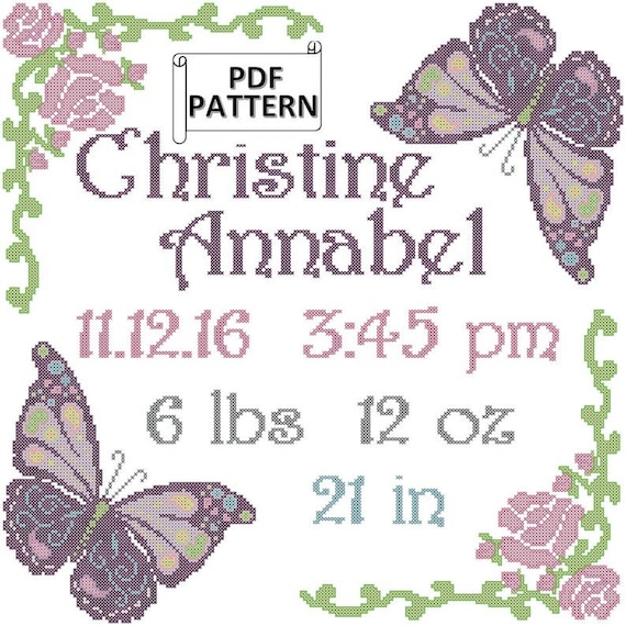 Papillon Bebe Naissance Record Compte Point De Croix Motif Etsy France