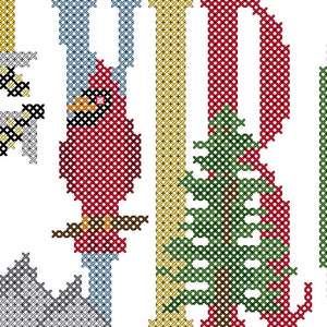 West Virginia State Travel PDF Cross Stitch Pattern City, State, Country Name with coordinating pictures on each letter cross-stitch chart image 1