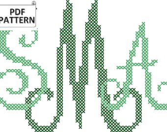 Small Interlocking Monogram Cross-Stitch Chart, modern monogram cross stitch pdf pattern, Script monogram cross stitch chart
