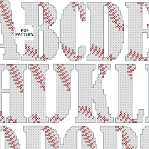 Baseball Sports Cross Stitch Alphabet PDF Pattern - 2.5&quot; high letters - Full Capital alphabet  and numbers 1-9 included for download