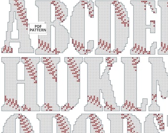 Baseball Alphabet Cross Stitch Pattern: Full Capital Letters, Numbers (PDF Pattern)