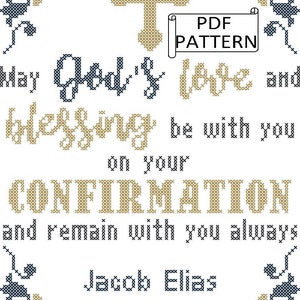 Confirmation cross stitch pattern, May God's Love and Blessing Be with You Cross Stitch Pattern, Religious Cross Stitch Pattern