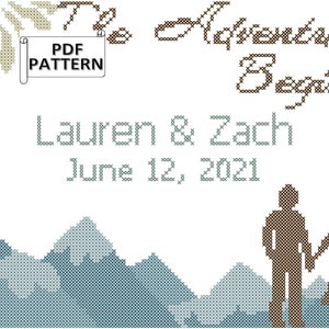 Mountain Wedding Cross Stitch Pattern: Personalized Adventure Begins (PDF Pattern)