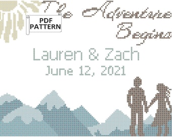 Mountain Wedding Cross Stitch Pattern: Personalized Adventure Begins (PDF Pattern)