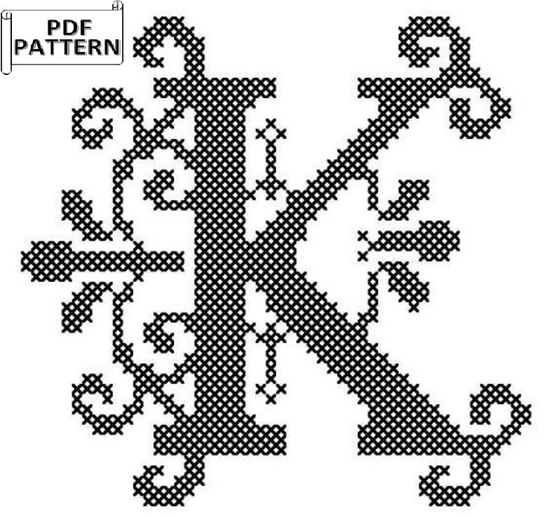 letter-k-cross-stitch-pattern-modern-monogram-initial-pdf-pattern-etsy