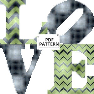 Wedding Cross Stitch PDF Pattern, Love Cross Stitch Pattern, Chevron Love Cross Stitch Pattern, Anniversary Cross Stitch Pattern image 1