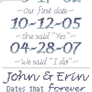 Important Dates in our Lives Cross Stitch PDF Pattern, Special Dates Wedding Cross-Stitch Pattern, modern wedding cross-stitch chart