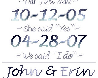 Important Dates in our Lives Cross Stitch PDF Pattern, Special Dates Wedding Cross-Stitch Pattern, modern wedding cross-stitch chart