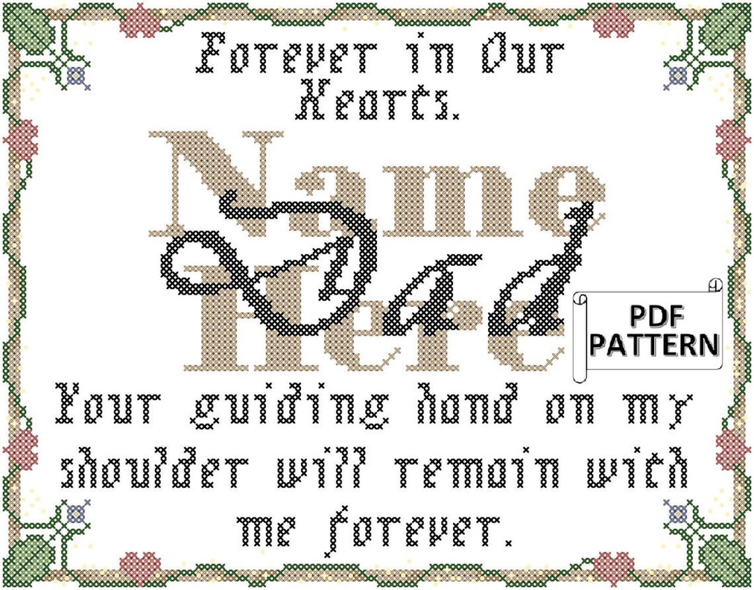 Memorial Patterns Memorial Cross Stitch Pattern: Rose Trellis Border, Dad Loss Sympathy ...