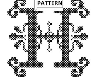 Ornate Letter H Cross Stitch Pattern: Initial Embroidery (PDF Pattern)