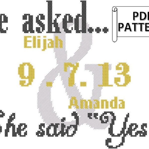 He asked She said yes cross stitch PDF pattern, wedding cross stitch pattern, engagement cross stitch pattern, modern wedding cross-stitch