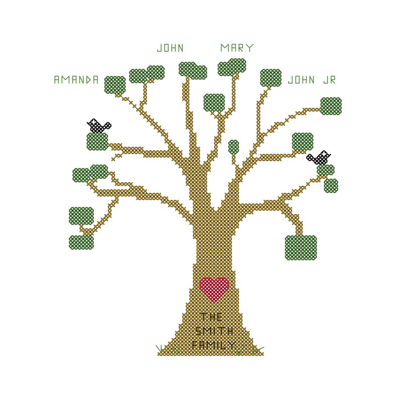 Rustic Family Tree Cross Stitch Pattern Simple Family Tree Personalized for You