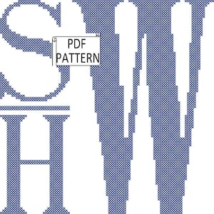 Patrón PDF de punto de cruz con monograma simple de cuadrados apilados