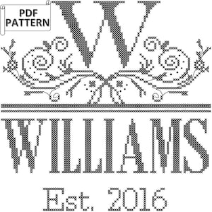 Modern Monogram Cross Stitch Pattern: Initial & Last Name (PDF Pattern)