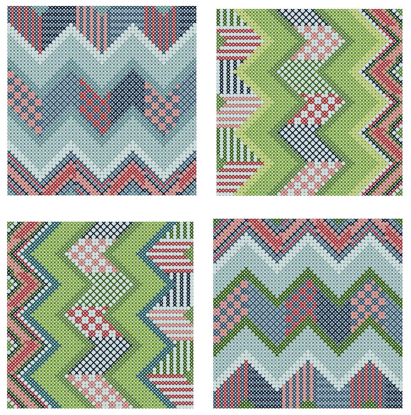 ZigZag Cross Stitch Pattern Four Coordinating Cross Stitch | Etsy